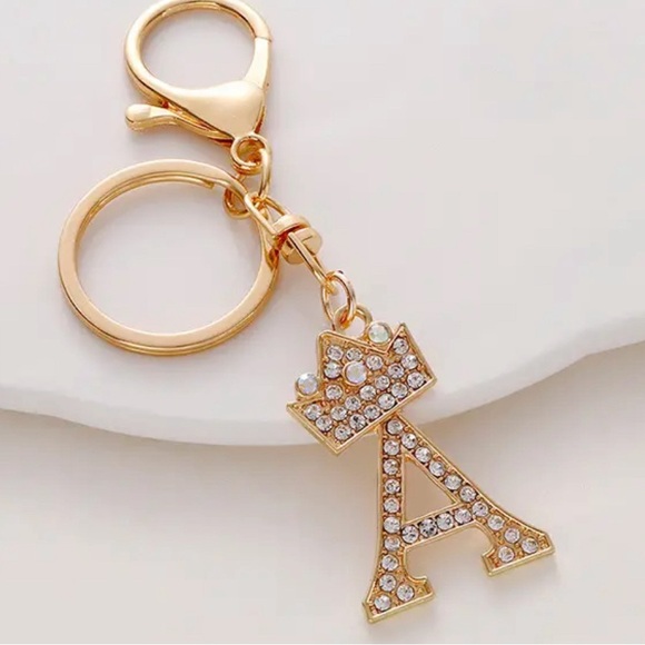 Passion of Essence Accessories - 1pc Metal Alloy Rhinestone English Crown Letters (A) Keychain Set